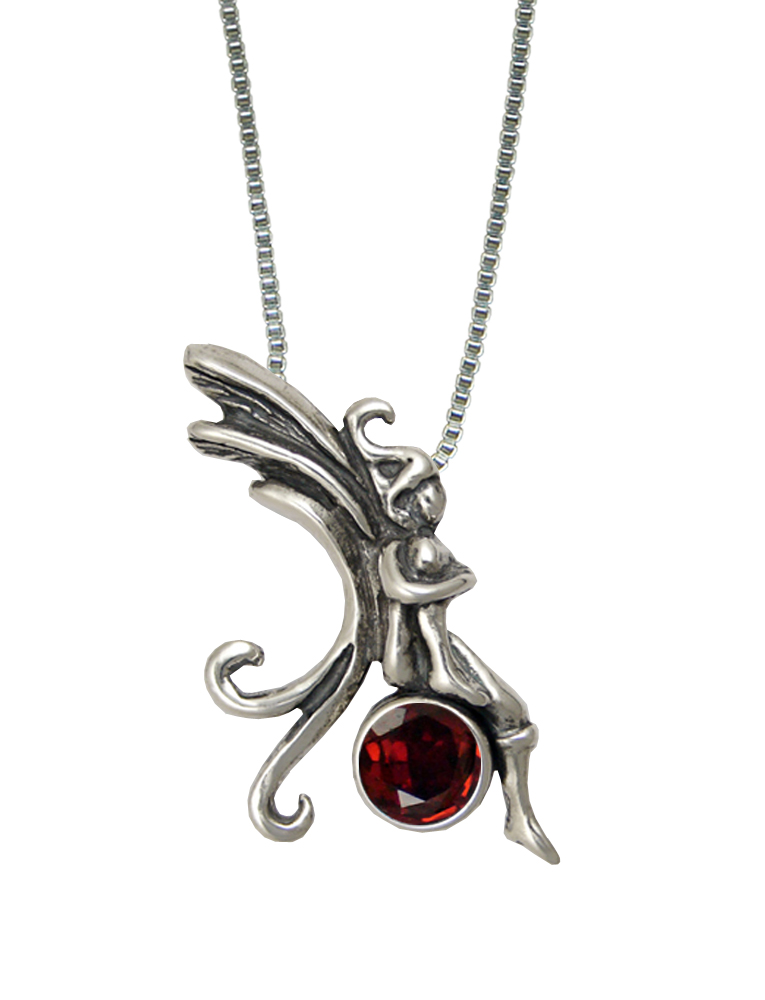 Sterling Silver Fairy of the Peaceful Days Pendant With Garnet